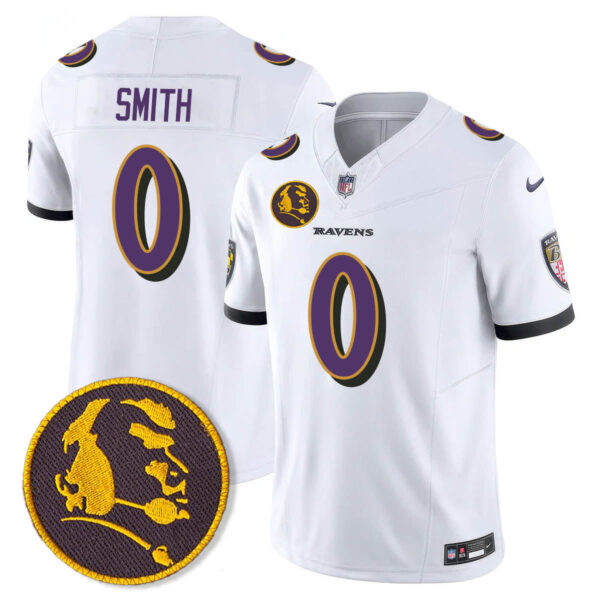 Baltimore Ravens Vapor Limited Jersey – John Madden Patch – All Stitched – White – Roquan Smith Jersey