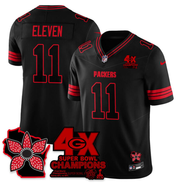 Green Bay Packers ‘Stranger Things Edition’ Vapor Limited Jersey – All Stitched – Black – #11 Eleven Jersey