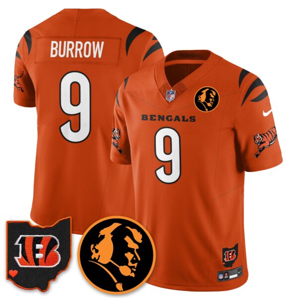 Cincinnati Bengals Vapor Limited Jersey – John Madden Patch – All Stitched – Orange – Joe Burrow Jersey