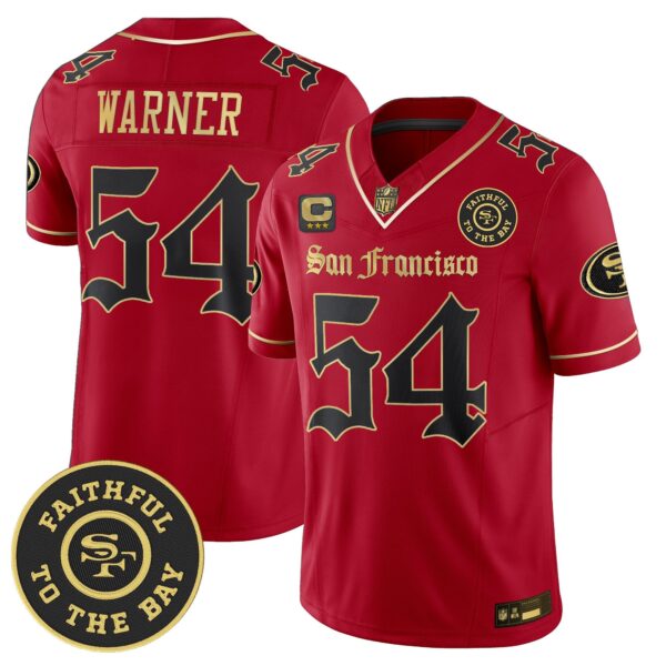 San Francisco 49ers ‘Gothic Edition’ Vapor Limited Jersey – All Stitched – Black-Red Gold – Fred Warner Jersey