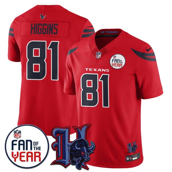 Houston Texans Fan Of The Year Jersey – All Stitched – Red – Jayden Higgins – 81 Jersey