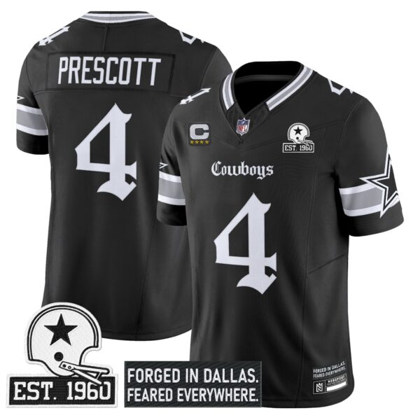 Dallas Cowboys Gothic Lone Star Edition Vapor Limited Jersey – All Stitched – Black – Dak Prescott Jersey