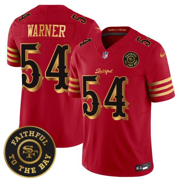 San Francisco 49ers Rivalries Vapor Limited Jersey – Faithful To The Bay Patch – All Stitched – Red Gold – Fred Warner Jersey