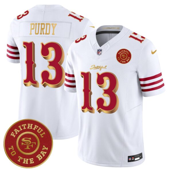 San Francisco 49ers Rivalries Vapor Limited Jersey – Faithful To The Bay Patch – All Stitched – White Gold – Brock Purdy Jersey