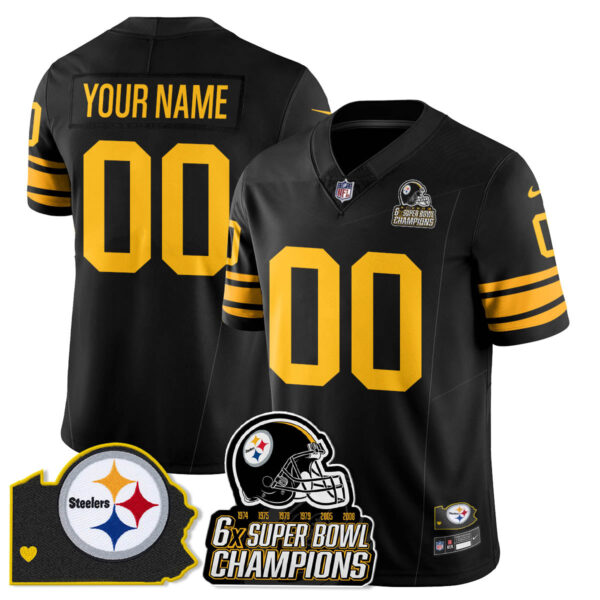 Custom Pittsburgh Steelers 6-Time Champions Patch Vapor Limited Jersey – All Stitched – Throwback Jersey