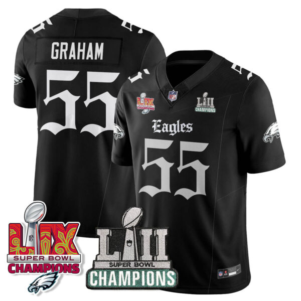 Philadelphia Eagles ‘Gothic Philly’ LII-LIX Super Bowl Champions Vapor Limited Jersey – All Stitched – Black – Brandon Graham Jersey