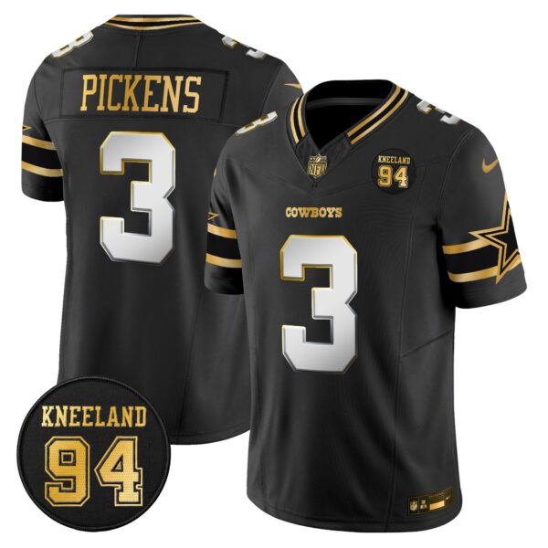 Dallas Cowboys #94 Marshawn Kneeland Memorial Patch Gold Vapor Limited Jersey – All Stitched – Black Limited – George Pickens Jersey