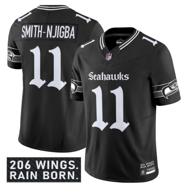 Seattle Seahawks Gothic Rain City Shadows Edition Vapor Limited Jersey – All Stitched – Black – Smith-Njigba Jersey