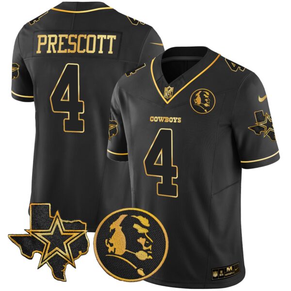 Cowboys Texas & John Madden Patch Gold Vapor Limited Jersey – All Stitched – Black Gold – Dak Prescott Jersey