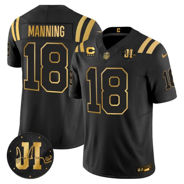 Indianapolis Colts 2025 Jim Irsay Patch Gold Vapor Limited Jersey – All Stitched – Black Gold – Peyton Manning Jersey