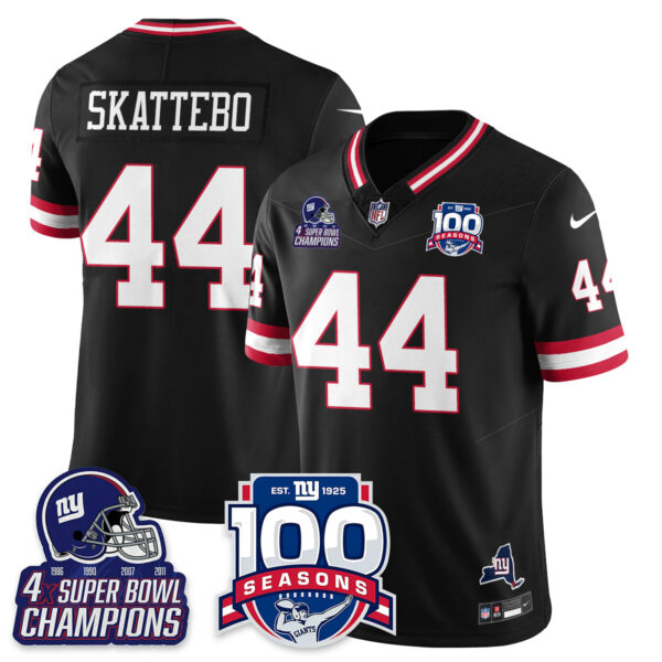 New York Giants 4-Time Champions Vapor Limited Jersey- 100th Season – All Stitched – Black – Cam Skattebo Jersey