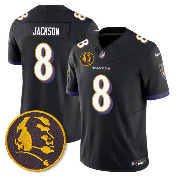 Baltimore Ravens Vapor Limited Jersey – John Madden Patch – All Stitched – Black – Lamar Jackson Jersey