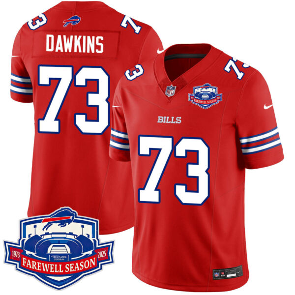 Buffalo Bills 2025 Jersey All Stitched – Farewell to Highmark Stadium Red Dion Dawkins – 73 Jersey