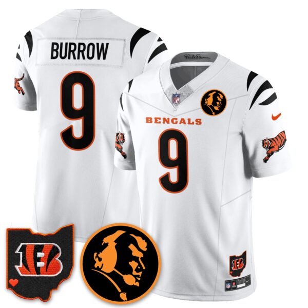 Cincinnati Bengals Vapor Limited Jersey – John Madden Patch – All Stitched – White – Joe Burrow Jersey