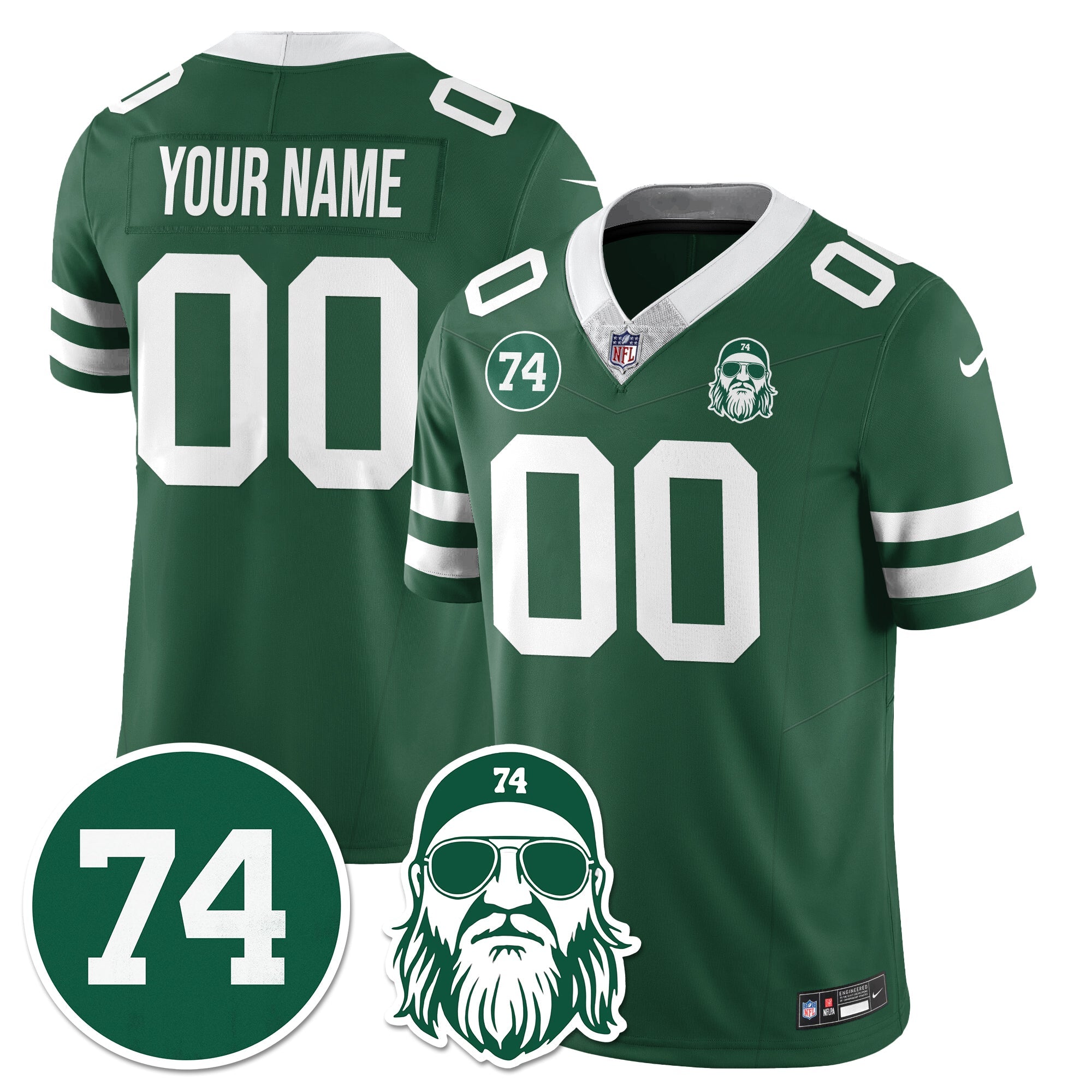 Custom New York Jets Vapor Limited Jersey – Nick Mangold Patch – All Stitched – Green Jersey