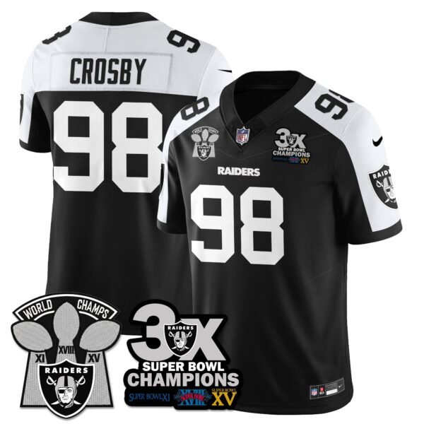 Las Vegas Raiders 3-Time Champions Patch Vapor Limited Jersey – All Stitched – Black Alternate – Maxx Crosby Jersey