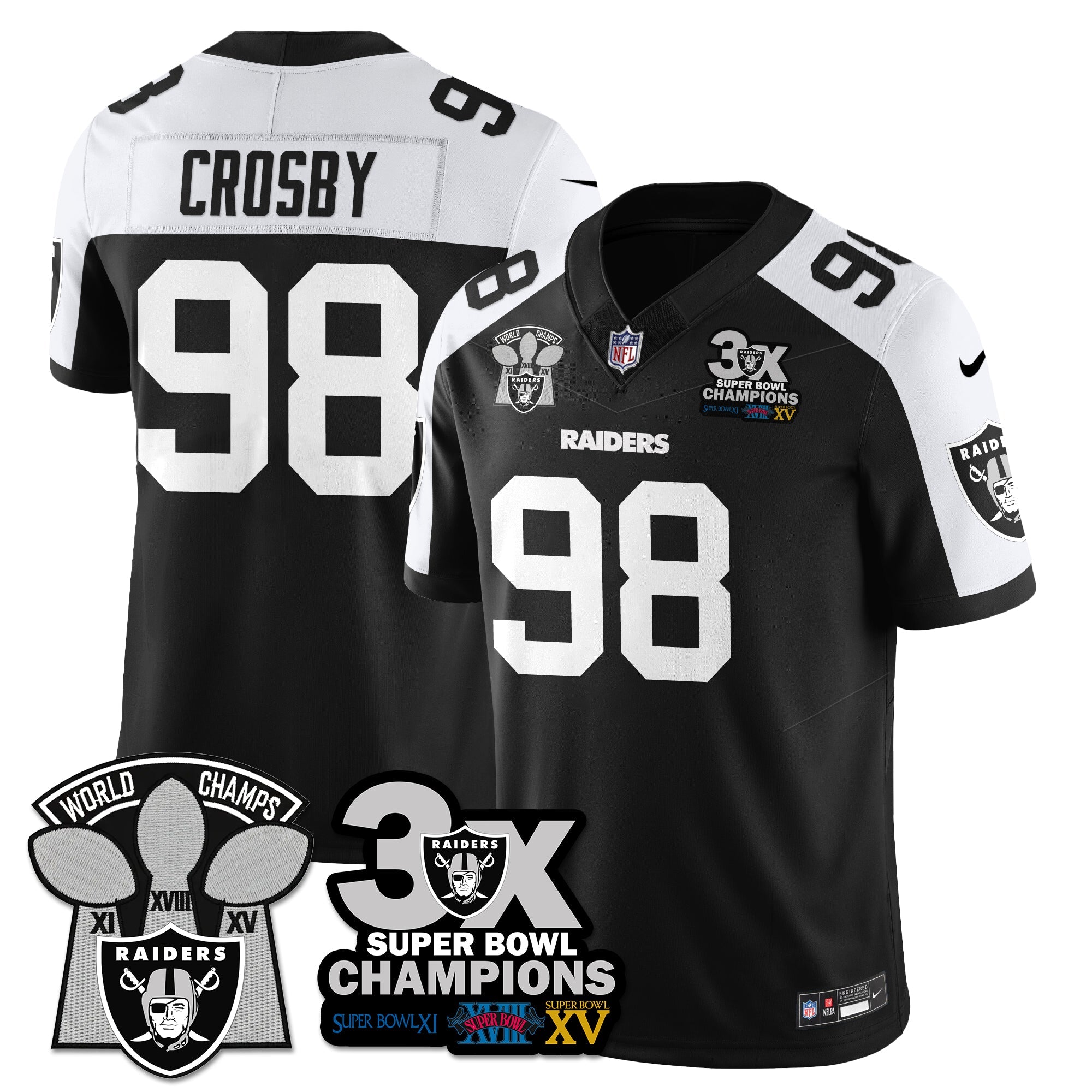 Las Vegas Raiders 3-Time Champions Patch Vapor Limited Jersey – All Stitched – Black Alternate – Maxx Crosby Jersey