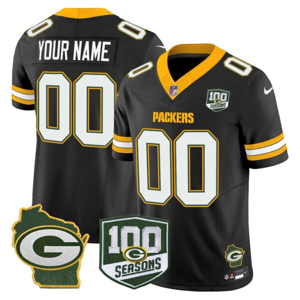 Green Bay Packers 100th Season & Home Patch Vapor Limited Custom Jersey – All Stitched – Black Jersey