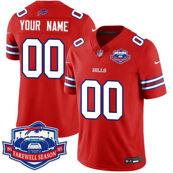 Buffalo Bills 2025 Custom Jersey All Stitched – Farewell to Highmark Stadium – Red Jersey