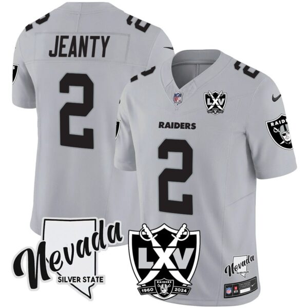 Raiders 2025 Vapor Limited Jersey – 65th Anniversary – All Stitched – Silver – Asthon Jeanty Jersey