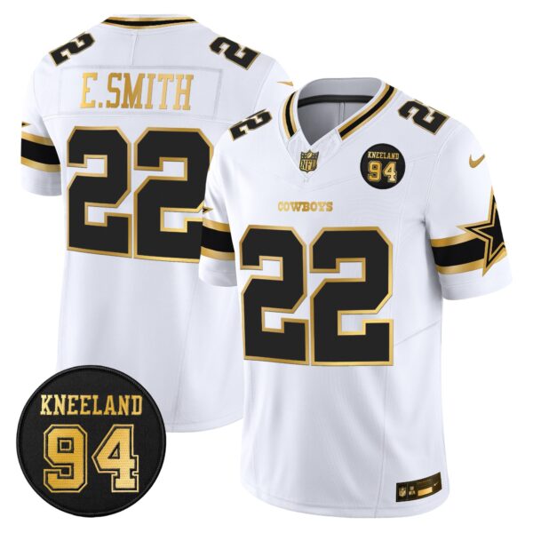 Dallas Cowboys #94 Marshawn Kneeland Memorial Patch Gold Vapor Limited Jersey – All Stitched – White Gold – Emmitt Smith Jersey
