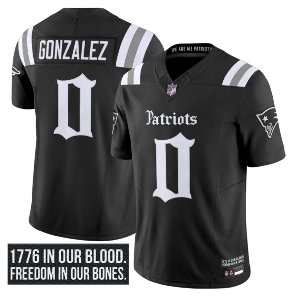 New England Patriots ‘Gothic Revolution Edition’ Vapor Limited Jersey – All Stitched – Black – Christian Gonzalez Jersey