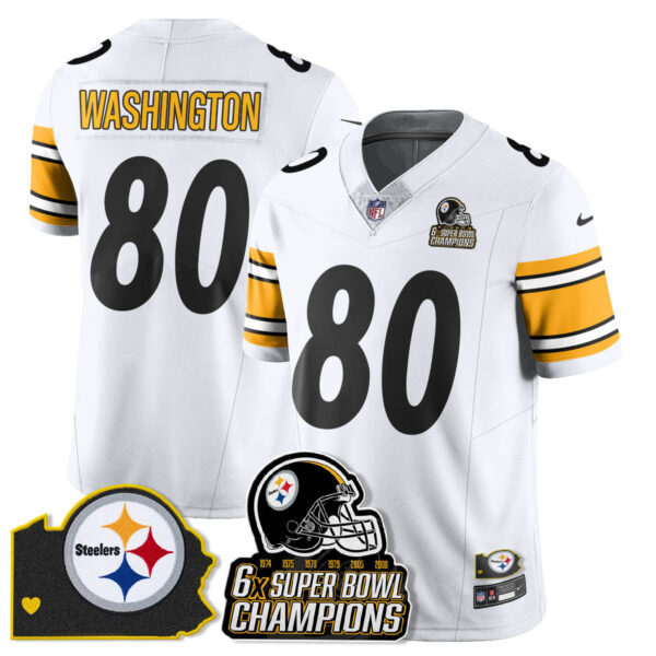 Pittsburgh Steelers 6-Time Champions Patch Vapor Limited Jersey – All Stitched – White – Darnell Washington Jersey