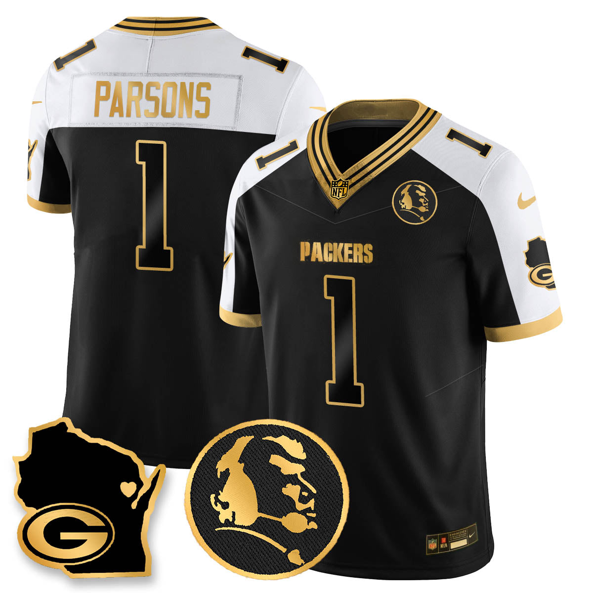 Green Bay Packers 4-Time Champions Vapor Limited Jersey – John Madden Patch – All Stitched – Alternate – Micah Parsons Jersey