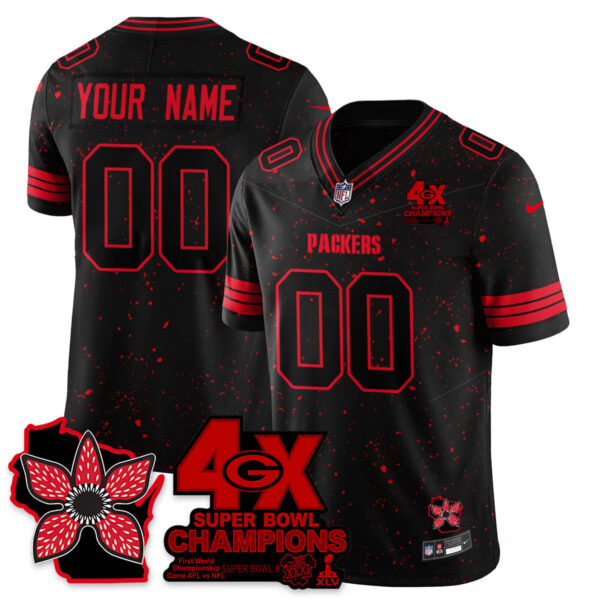 Green Bay Packers ‘Stranger Things Edition’ Vapor Limited Custom Jersey – All Stitched – Black Limited Jersey