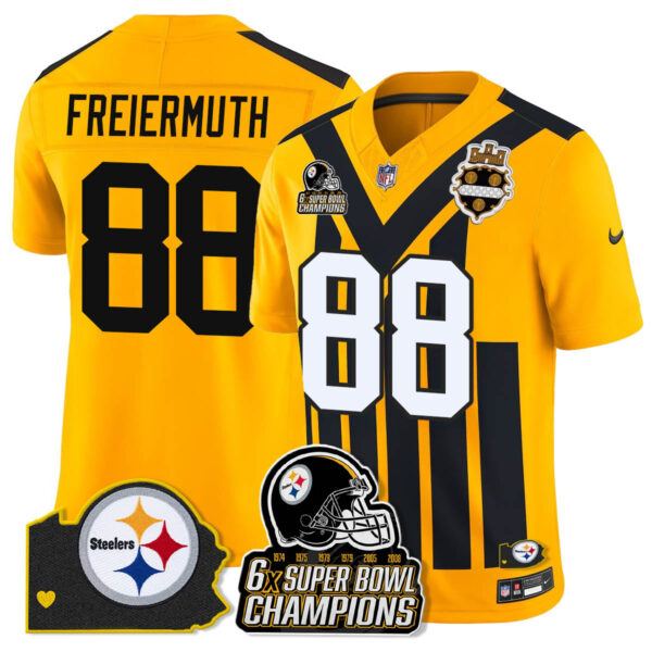 Pittsburgh Steelers 6-Time Champions Patch Vapor Limited Jersey – All Stitched – Gold – Pat Freiermuth Jersey
