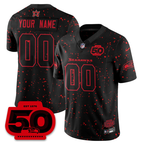 Custom Seattle Seahawks ‘Stranger Things Edition’ Vapor Limited Jersey – All Stitched – Black Limited Jersey