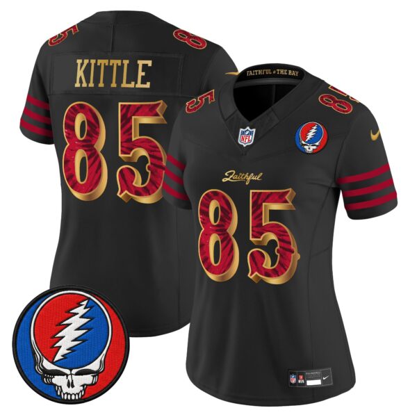 Women’s San Francisco 49ers x Grateful Dead Rivalries Vapor Limited Jersey – Rivalries Edition – All Stitched – Black Gold – George Kittle Jersey