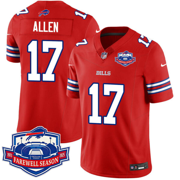 Buffalo Bills 2025 Jersey All Stitched – Farewell to Highmark Stadium – Red – Josh Allen Jersey