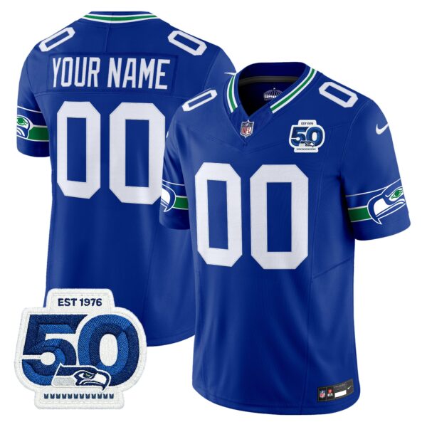 Seattle Seahawks Throwback Vapor Limited Custom Jersey – 50th Anniversary Patch – All Stitched – Royal Jersey