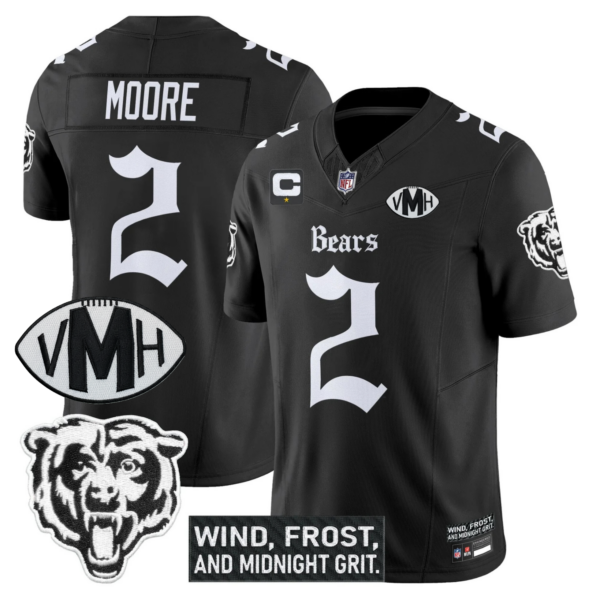 Chicago Bears ‘Gothic Midway Legacy’ VMH Tribute Patch Vapor Limited Jersey – All Stitched – Black – D.J. Moore Jersey