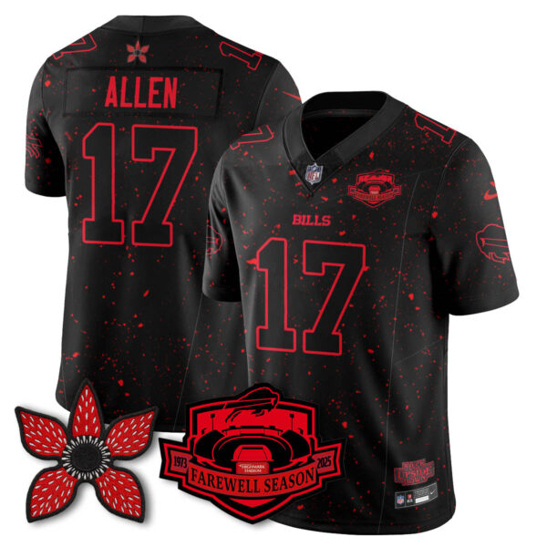 Buffalo Bills’Stranger Things Edition’ Vapor Limited Jersey – All Stitched – Black Limited – Josh Allen Jersey
