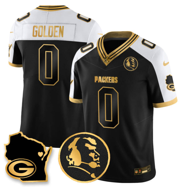 Green Bay Packers 4-Time Champions Vapor Limited Jersey – John Madden Patch – All Stitched – Black Gold – Matthew Golden Jersey
