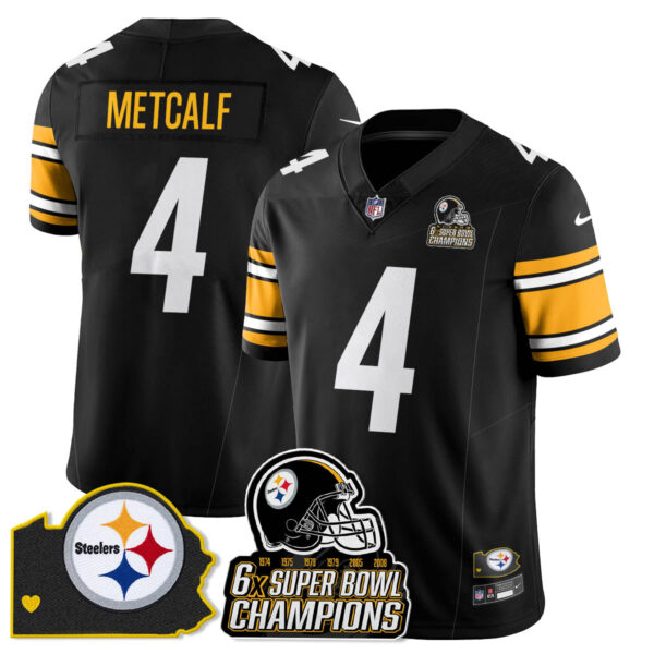 Pittsburgh Steelers 6-Time Champions Patch Vapor Limited Jersey – All Stitched – Black – DK Metcalf Jersey