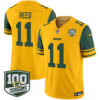 Men’s Green Bay Packers Throwback 100th Season Patch Vapor Limited Jersey – All Stitched – Gold – Jayden Reed