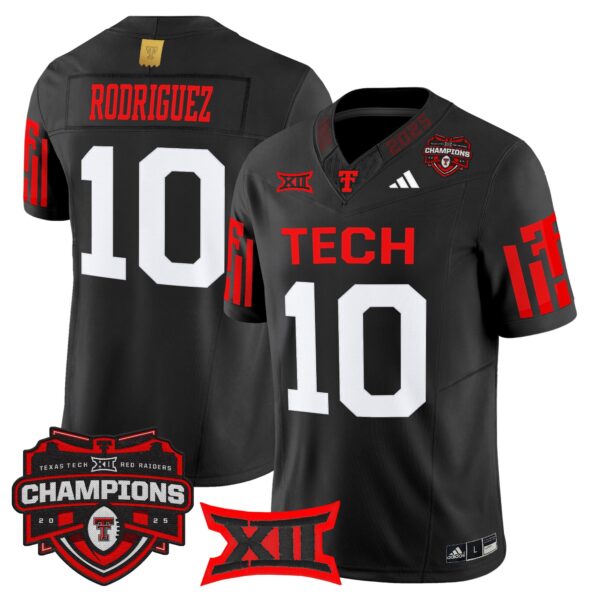 Texas Tech Red Raiders 2025 Big 12 Champions Vapor Limited Jersey – All Stitched – Black – Jacob Rodriguez Jersey