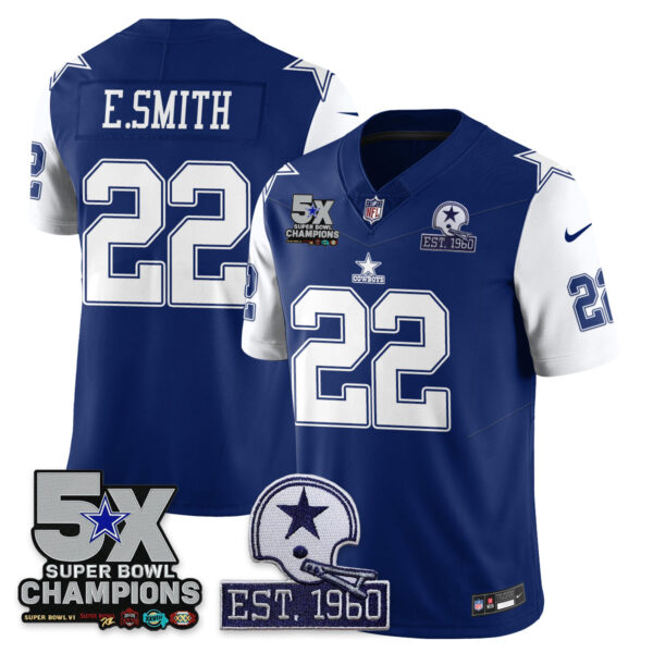 Dallas Cowboys 5-Time Champions Patch Vapor Limited Jersey – All Stitched – Throwback – Emmitt Smith Jersey