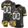 Green Bay Packers 100th Season & Home Patch Gold Vapor Limited Custom Jersey ? All Stitched – Black Limited Jersey