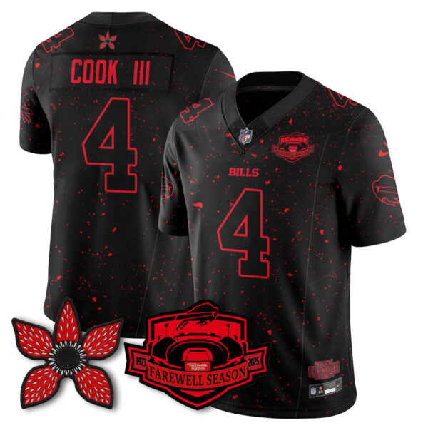 Buffalo Bills’Stranger Things Edition’ Vapor Limited Jersey – All Stitched – Black Limited – James Cook III Jersey