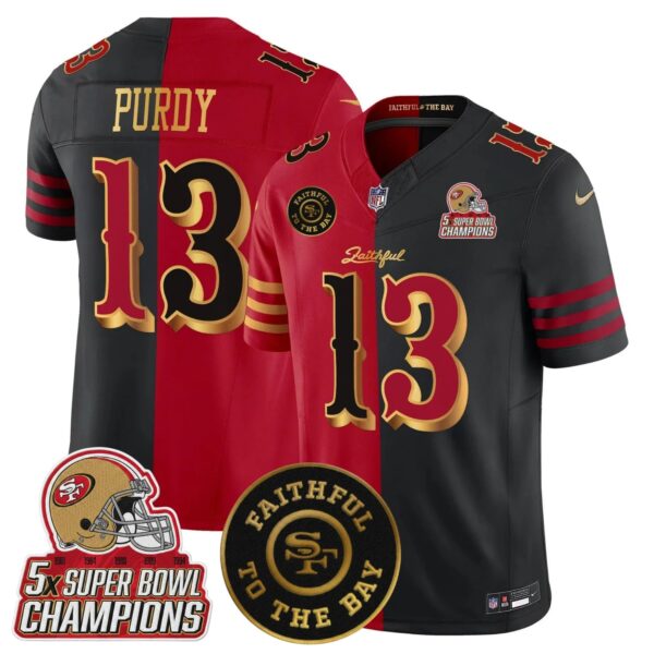 San Fransisco 49ers 2025 “Rivalries” 5x Champions & Faithful To The Bay Patch Vapor Limited Jersey – All Stitched – Split – Brock Purdy Jersey