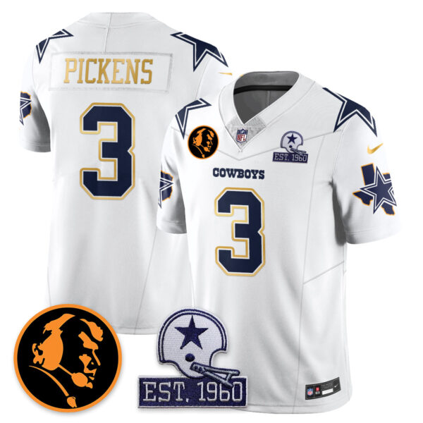 Dallas Cowboys Vapor Limited Gold Jersey – John Madden Patch – All Stitched – White – George Pickens Jersey