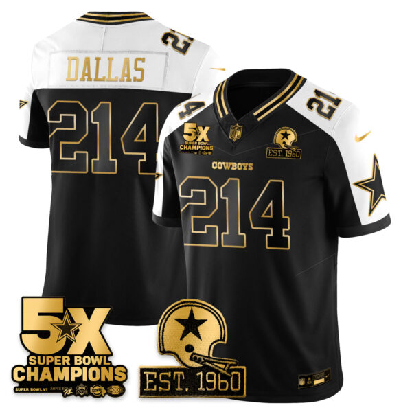 Dallas Cowboys 5-Time Champions Patch Vapor Limited Gold Jersey – All Stitched – Alternate – Dallas Jersey
