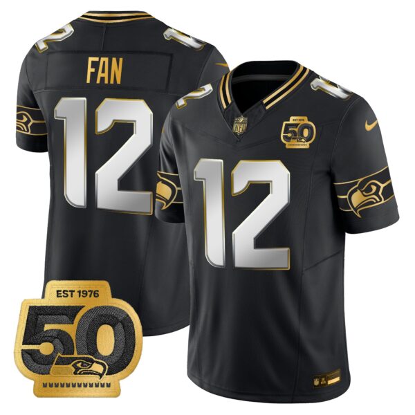Seattle Seahawks 50th Anniversary Patch Gold Vapor Limited Jersey – All Stitched – Black Limited th Fan Jersey