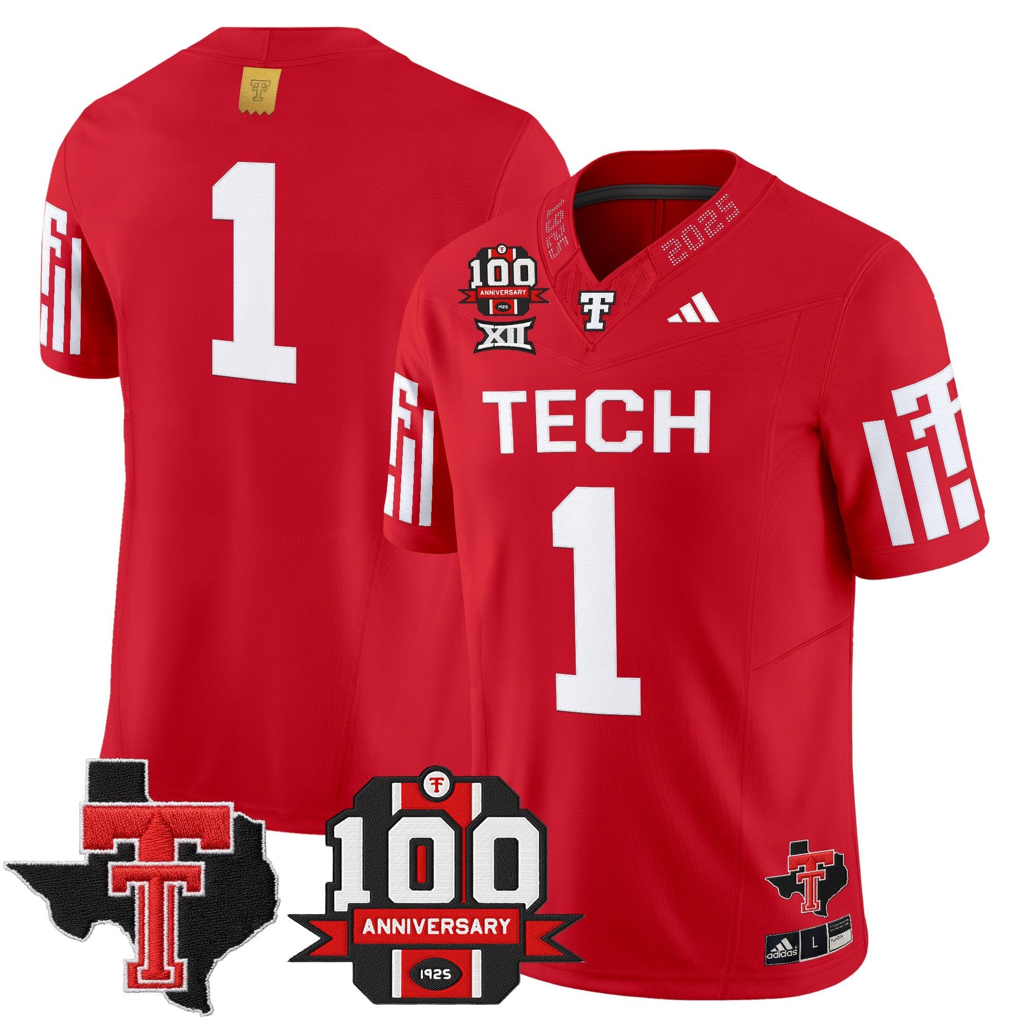 Texas Tech Red Raiders 2025 Vapor Limited Jersey – 100th Anniversary & Texas Patch – All Stitched – Red – #1 Team Jersey