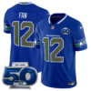 Seattle Seahawks 2025 “Rivalries” 50th Season Patch Vapor Limited Jersey – All Stitched – Royal – 12th Fan Jersey