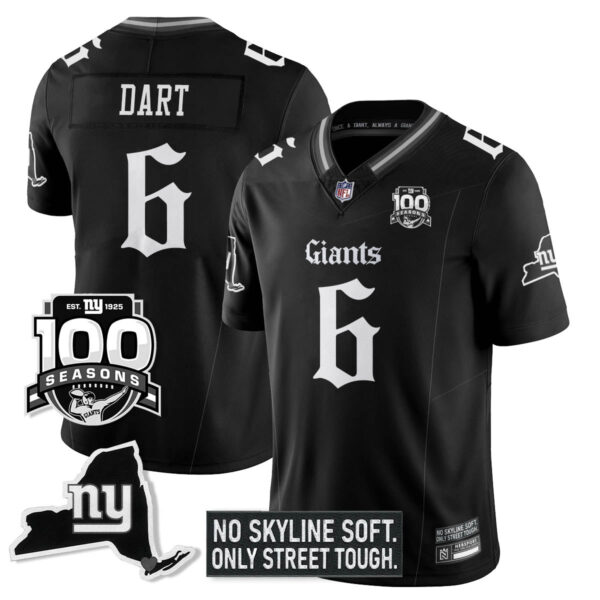 New York Giants 100th Seasons Gothic Gotham Edition Vapor Limited Jersey – All Stitched – Black – Jaxson Dart Jersey